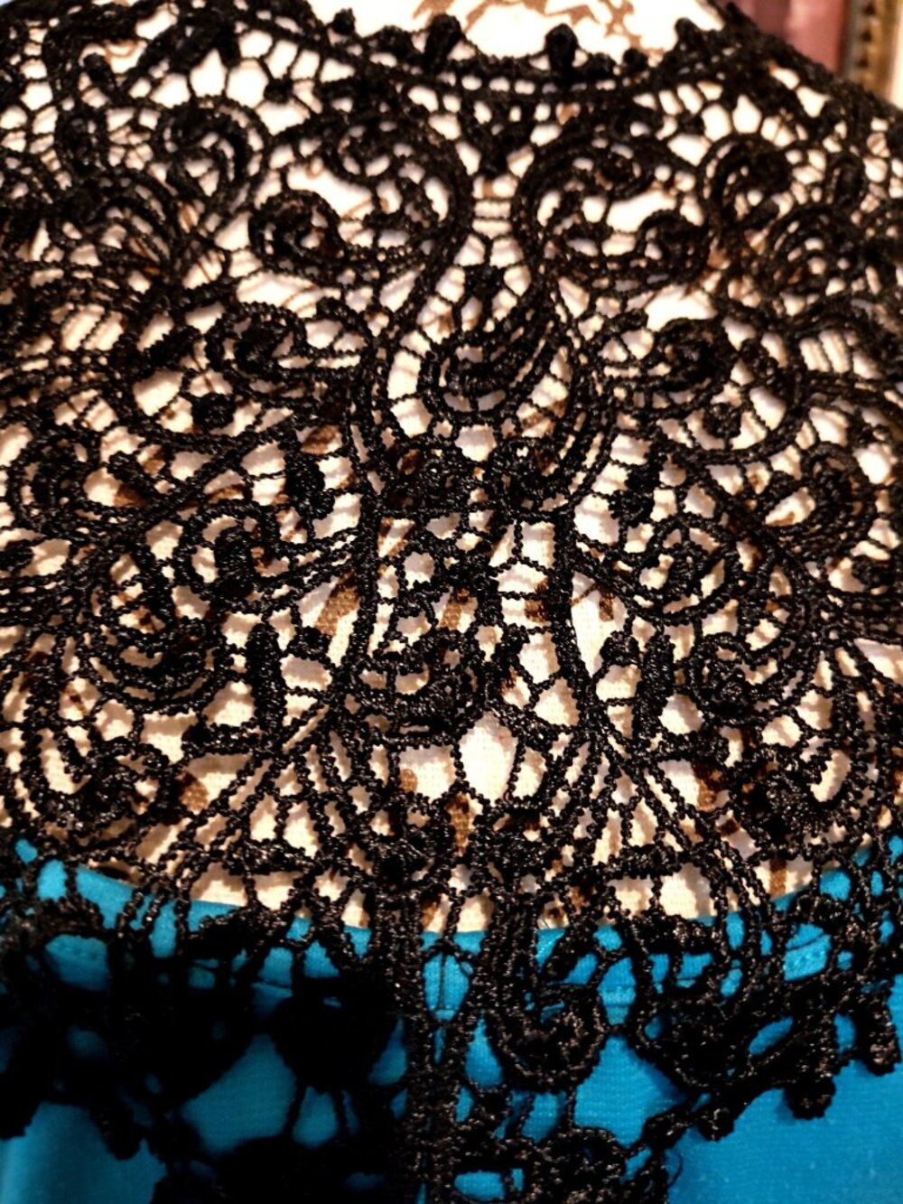 Teal Peplum Tank Top With Black Lace Overlay Womens Large By Julies Closet Polye - Picture 3 of 6